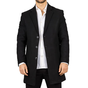 Płaszcz męski z domieszką wełny z wyciętymi klapami - Czarny - TruClothing.com - 22