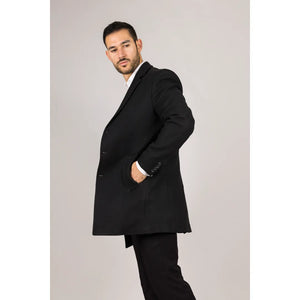 Płaszcz męski z domieszką wełny z wyciętymi klapami - Czarny - TruClothing.com - 25