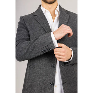 Płaszcz męski z domieszką wełny z wyciętymi klapami - Szary - TruClothing.com - 12