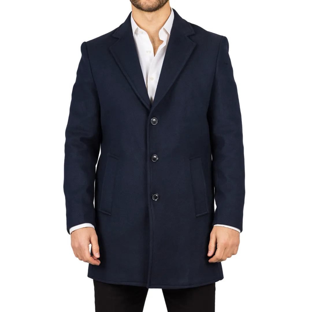 Płaszcz męski z domieszką wełny z wyciętymi klapami - Granatowy - TruClothing.com - 1