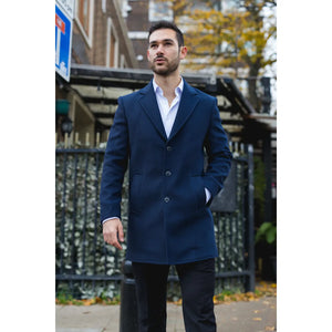 Płaszcz męski z domieszką wełny z wyciętymi klapami - Granatowy - TruClothing.com - 3