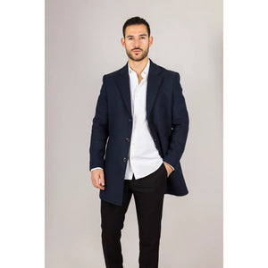 Płaszcz męski z domieszką wełny z wyciętymi klapami - Granatowy - TruClothing.com - 5