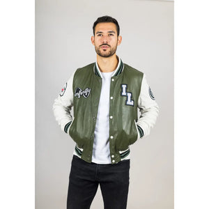 Oliwkowa skórzana kurtka bomber męska - Infinity Leather - 3