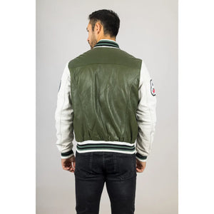Oliwkowa skórzana kurtka bomber męska - Infinity Leather - 7