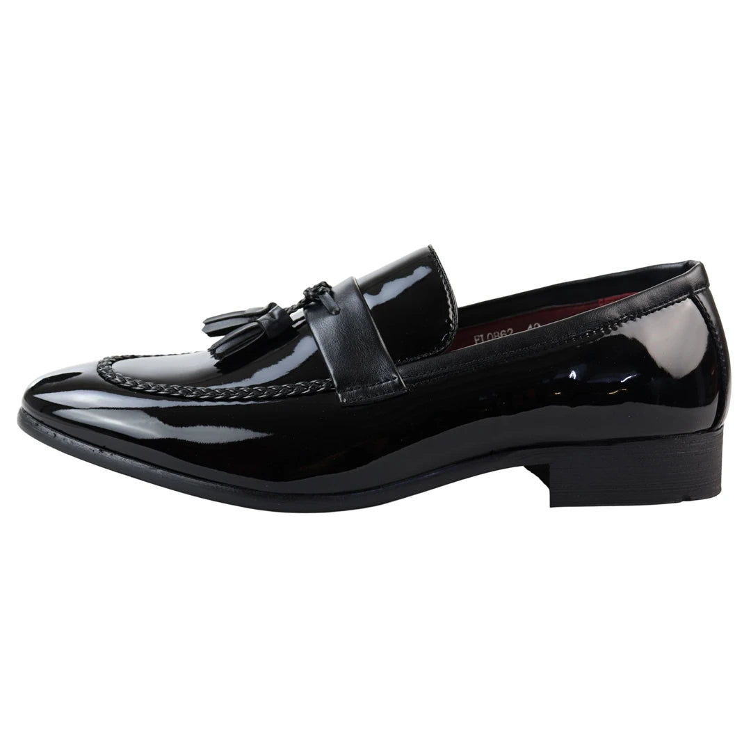 Mocassins homme loafers vernis à enfiler doublure en cuir pampille style habillé formel - Noir - Elong - 1