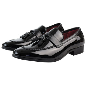 Mocassins homme loafers vernis à enfiler doublure en cuir pampille style habillé formel - Noir - Elong - 2