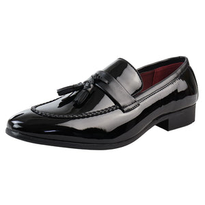 Mocassins homme loafers vernis à enfiler doublure en cuir pampille style habillé formel - Noir - Elong - 3