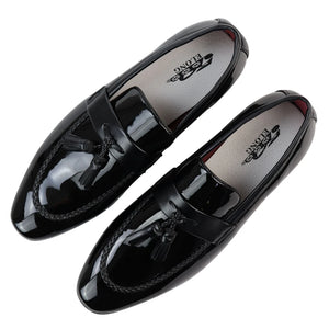 Mocassins homme loafers vernis à enfiler doublure en cuir pampille style habillé formel - Noir - Elong - 4