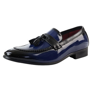 Mocassins homme loafers vernis à enfiler doublure en cuir pampille style habillé formel - Bleu - Elong - 10