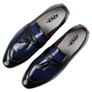Mocassins homme loafers vernis à enfiler doublure en cuir pampille style habillé formel - Bleu - Elong - 11