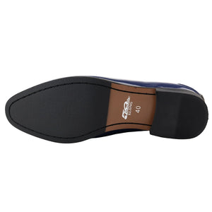 Mocassins homme loafers vernis à enfiler doublure en cuir pampille style habillé formel - Bleu - Elong - 13
