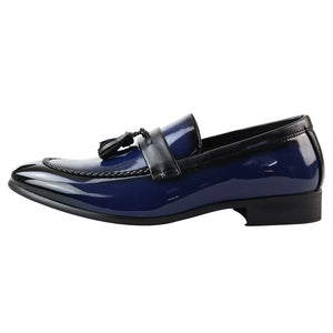 Mocassins homme loafers vernis à enfiler doublure en cuir pampille style habillé formel - Bleu - Elong - 8
