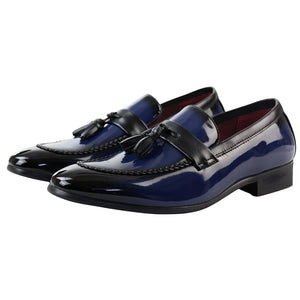 Mocassins homme loafers vernis à enfiler doublure en cuir pampille style habillé formel - Bleu - Elong - 9