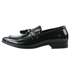 Mocassins homme loafers vernis à enfiler doublure en cuir pampille style habillé formel - Vert - Elong - 14