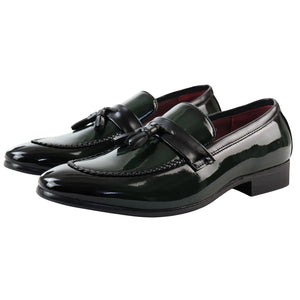 Mocassins homme loafers vernis à enfiler doublure en cuir pampille style habillé formel - Vert - Elong - 15