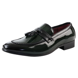 Mocassins homme loafers vernis à enfiler doublure en cuir pampille style habillé formel - Vert - Elong - 16