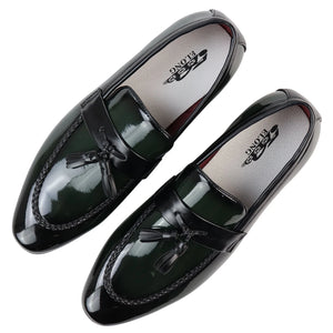 Mocassins homme loafers vernis à enfiler doublure en cuir pampille style habillé formel - Vert - Elong - 17