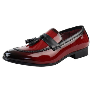 Mocassins homme loafers vernis à enfiler doublure en cuir pampille style habillé formel - Rouge - Elong - 23