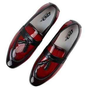 Mocassins homme loafers vernis à enfiler doublure en cuir pampille style habillé formel - Rouge - Elong - 24