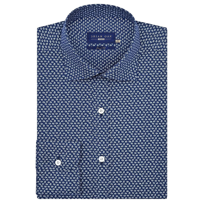 Men's Patterned Dress Shirt - Oxford Blue - Brian Oak - 1