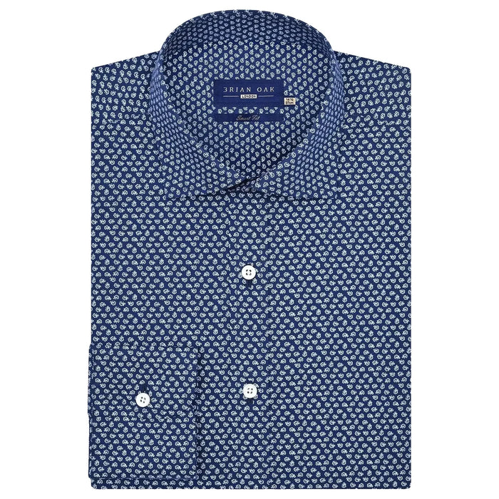 Men's Patterned Dress Shirt - Oxford Blue - Brian Oak - 1