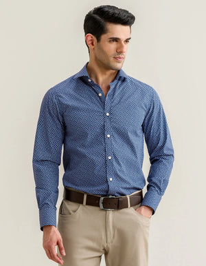Camisa Vestir Patrón Algodón Azul Oxford Hombre - Brian Oak - 2