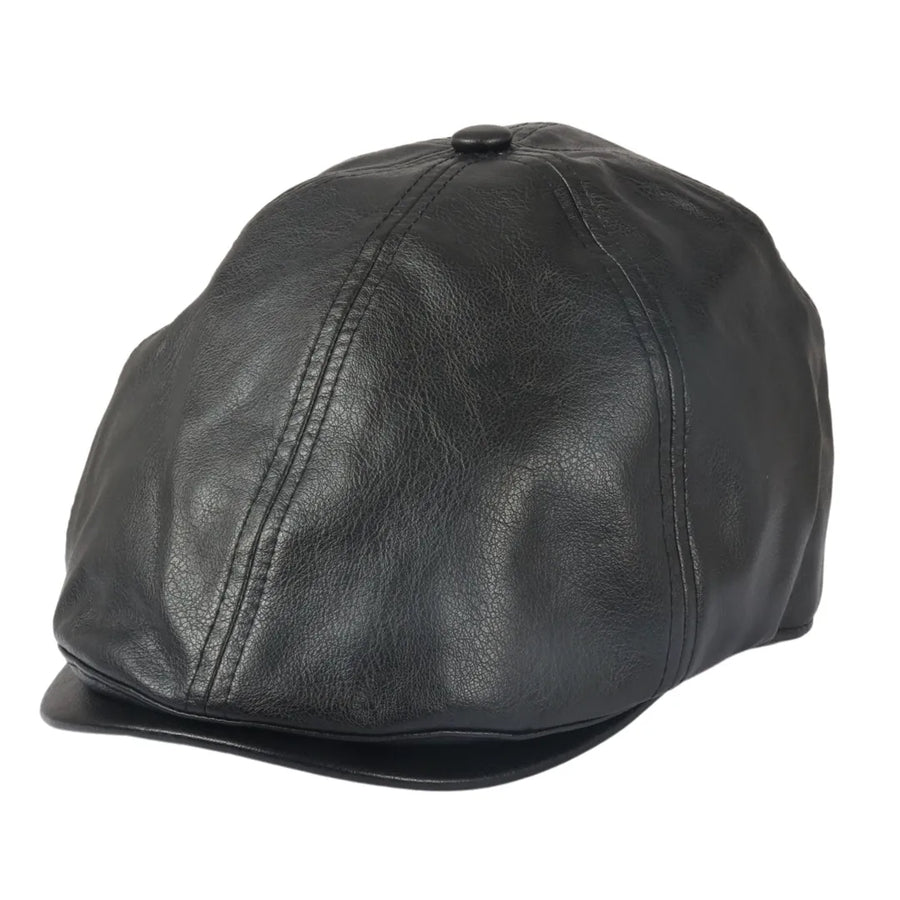 Gatsby-Entenschnabel-Schiebermütze aus PU-Leder für Herren - Schwarz - Major - 1