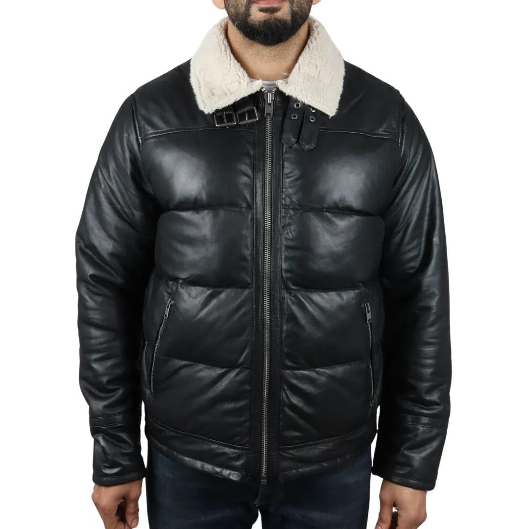Gepolsterte gesteppte Flieger-Bomberjacke für Herren - Schwarz - Infinity Leather - 1