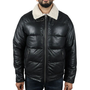 Gepolsterte gesteppte Flieger-Bomberjacke für Herren - Schwarz - Infinity Leather - 1
