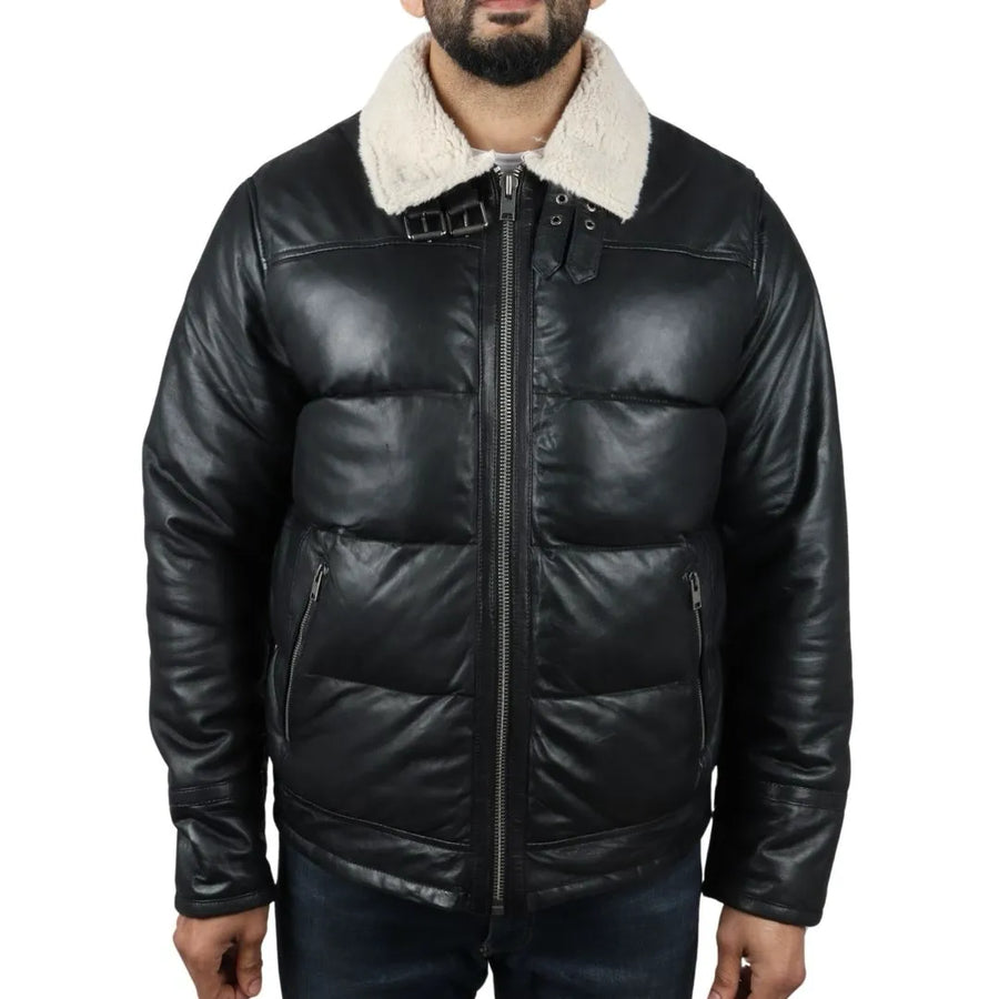 Gepolsterte gesteppte Flieger-Bomberjacke für Herren - Schwarz - Infinity Leather - 1