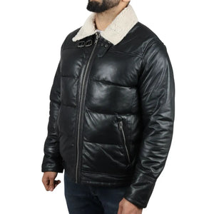 Gepolsterte gesteppte Flieger-Bomberjacke für Herren - Schwarz - Infinity Leather - 4