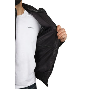 Men's Puffer Quilted Bomber Real Leather Jacket - Black - Infinity Leather - 5