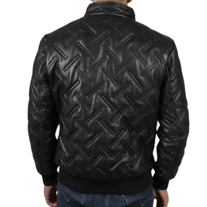 Men's Puffer Quilted Bomber Real Leather Jacket - Black - Infinity Leather - 6