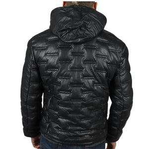 Giacca da Uomo Trapuntata in Vera Pelle con Cappuccio Casual - Nero - Infinity Leather - 8