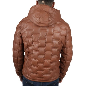 Giacca da Uomo Trapuntata in Vera Pelle con Cappuccio Casual - Nocciola - Infinity Leather - 15