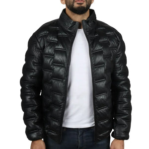 Kurtka męska pikowana skórzana z prawdziwej skóry długości do talii - Czarny - Infinity Leather - 2