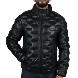 Kurtka męska pikowana skórzana z prawdziwej skóry długości do talii - Czarny - Infinity Leather - 3