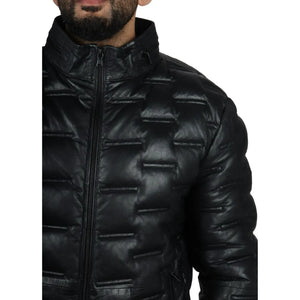 Kurtka męska pikowana skórzana z prawdziwej skóry długości do talii - Czarny - Infinity Leather - 5
