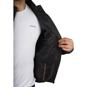Kurtka męska pikowana skórzana z prawdziwej skóry długości do talii - Czarny - Infinity Leather - 7