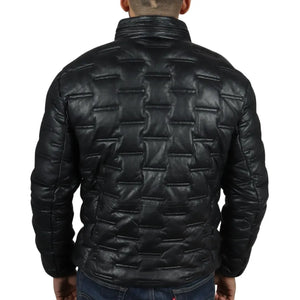 Kurtka męska pikowana skórzana z prawdziwej skóry długości do talii - Czarny - Infinity Leather - 8