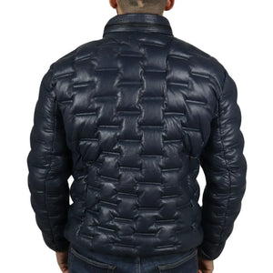Kurtka męska pikowana skórzana z prawdziwej skóry długości do talii - Granatowy - Infinity Leather - 15