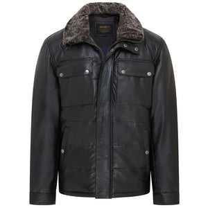 Veste en cuir avec col en fausse fourrure matelassée pour homme - Noir - Infinity Leather - 9