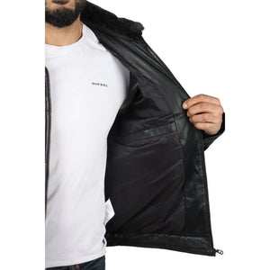 Manteau Safari matelassé et rembourré en cuir véritable pour hommes - Noir - Infinity Leather - 15