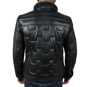 Manteau Safari matelassé et rembourré en cuir véritable pour hommes - Noir - Infinity Leather - 16
