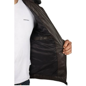 Manteau Safari matelassé et rembourré en cuir véritable pour hommes - Marron - Infinity Leather - 7