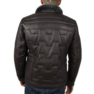 Manteau Safari matelassé et rembourré en cuir véritable pour hommes - Marron - Infinity Leather - 8