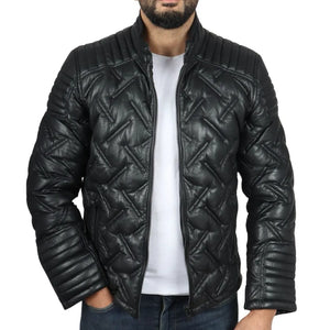Gesteppte gepolsterte Biker-Echtlederjacke für Herren - Infinity Leather - 2