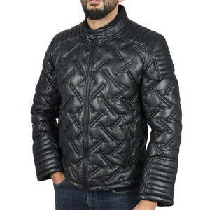 Gesteppte gepolsterte Biker-Echtlederjacke für Herren - Infinity Leather - 3