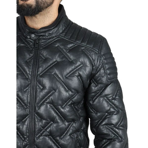Gesteppte gepolsterte Biker-Echtlederjacke für Herren - Infinity Leather - 4