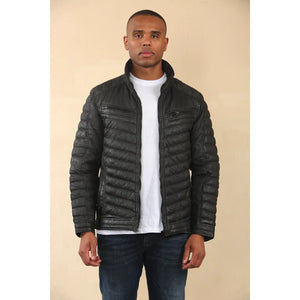 Chaqueta de Piel Napa Suave Acolchada para Hombre - Negro - Infinity Leather - 10